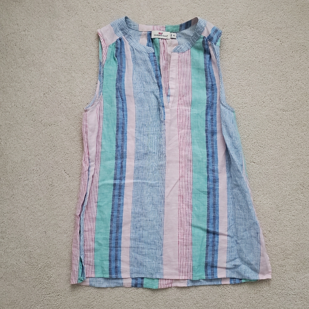 Vineyard Vines Striped 100% Linen Sleeveless Tunic Top szXS